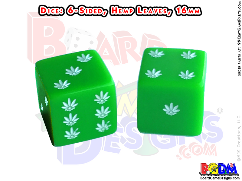 Dice (6-sided, 16mm), Weed Hemp Pot Leaves Dice