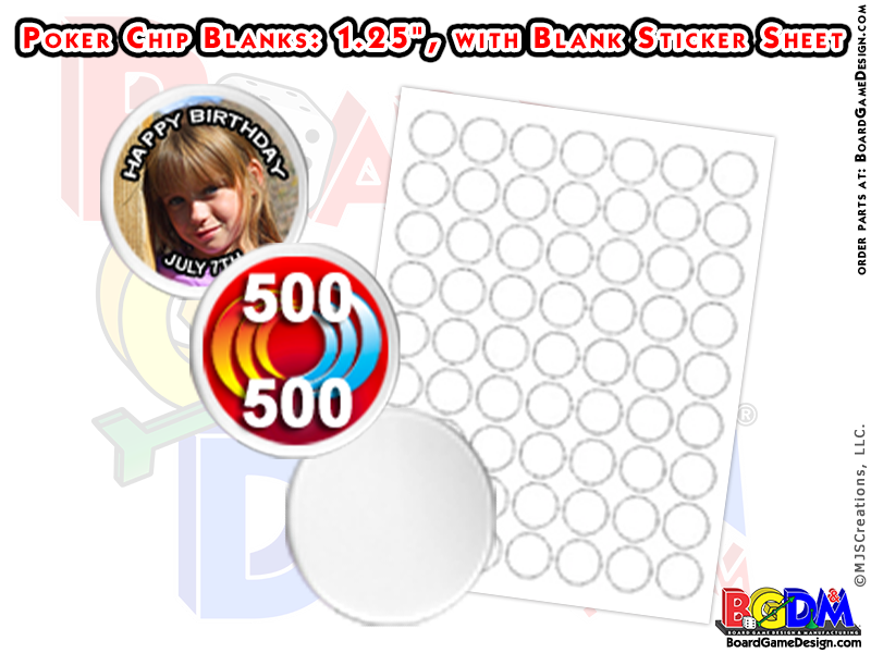 Blank Poker Chips (1.25" diameter) with Labels (1" diameter)